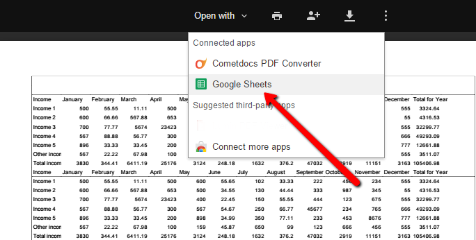 google sheets from pdf