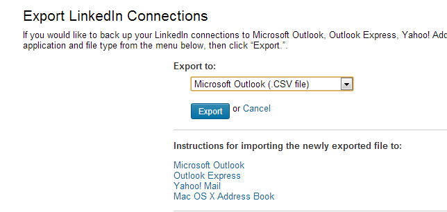 export linkeding contacts to csv format