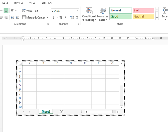 excel inside word document