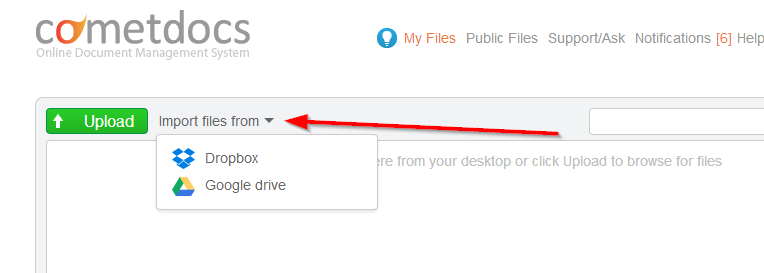 improt files google drive dropbox