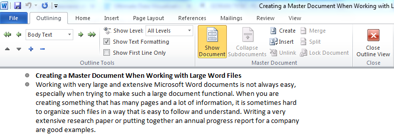 Creating A Master Document When Working With Large Word Files