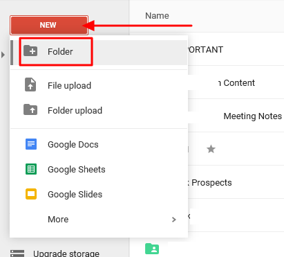new folder in google drive