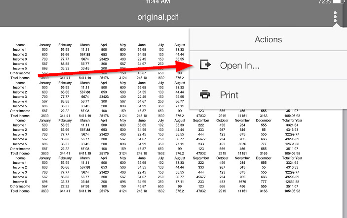 open in menu how to open pdf to excel