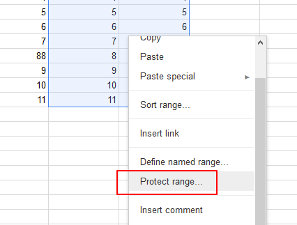 protect range in google sheets