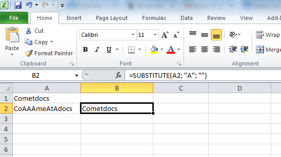 substitute function in excel