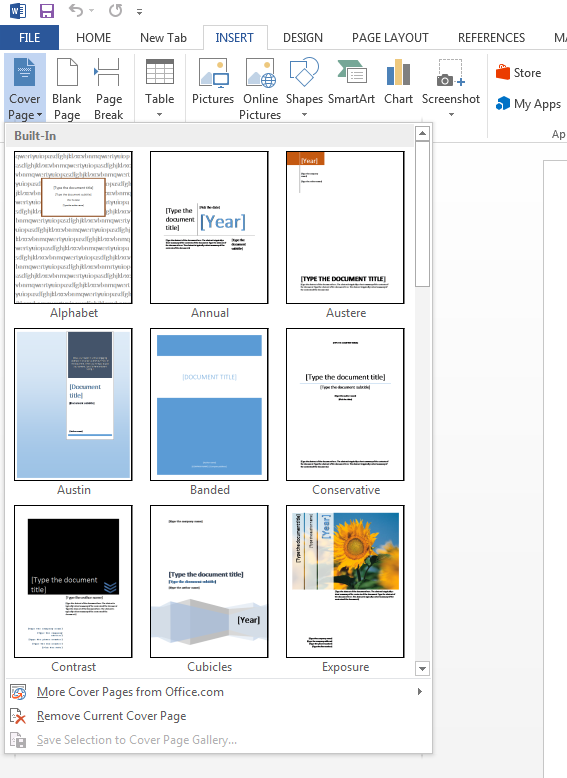 create a cover page in ms word