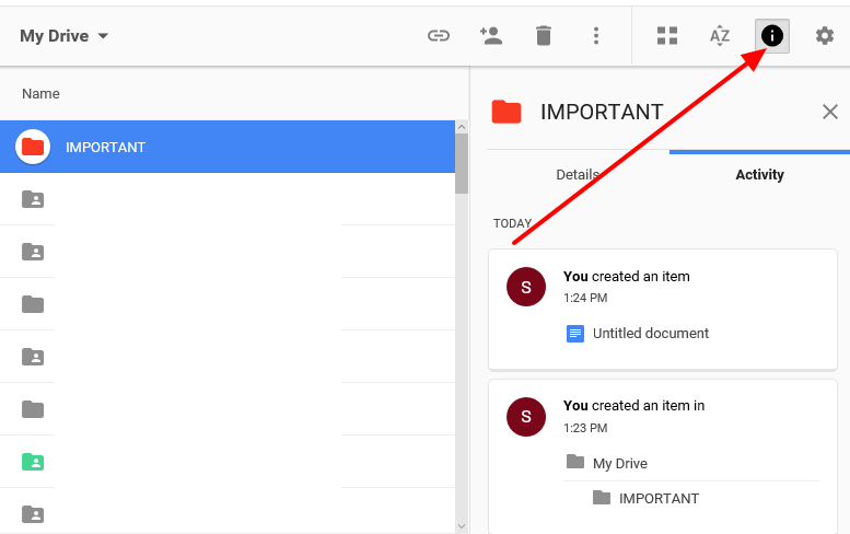 view details of a folder in google drive
